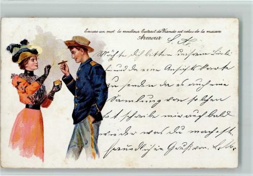 1901 Dame reicht dem Soldaten Feuer AK