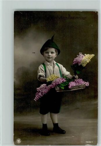 1912 Serie 7639-1 handcoloriert - Junge mit Flieder im Korb AK