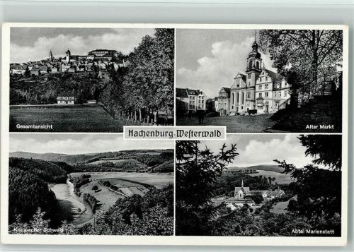 57627 W5238 Hachenburg - Gesamtansicht Alter Markt Kroppacher Schweiz Abtei Marienstatt 4-Bildaufnahme