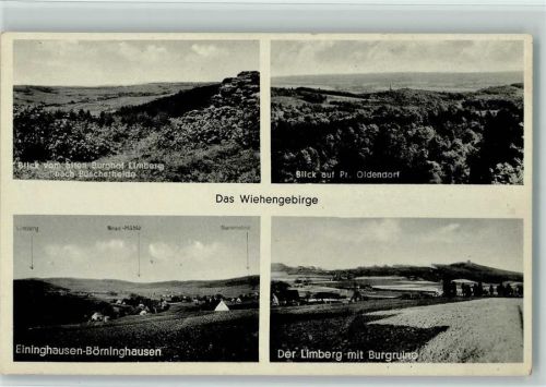 Börninghausen Wiehengebirge Blick vom alten Burghof Limberg nach Büscherheide Blick auf Pr. Oldendorf Eininghausen-Börninghausen Der Limberg mit Burgruine 4-Bildaufnahme