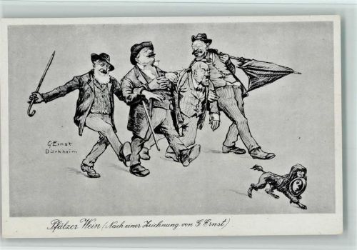 W6702 Bad Dürkheim Pfälzer Wein Betrunkene auf dem Heimweg Pudel sign. G. Ernst Trinker Künstlerkarte
