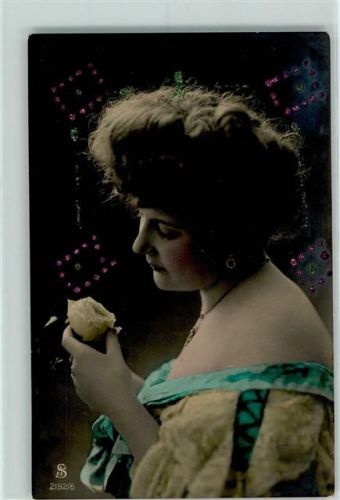 1909 Verlag L.J. + F.F. Serie 2192-6 Frauenschönheit AK mit Glimmerauflage