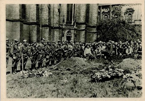 Prag Pohreb padlych ruskych vojinu u kostela ludmily