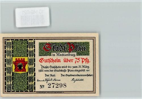 19395 O2864 Plau - Notgeldschein Schmid mit Schaufel Bauer