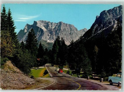 Reutte Fernpaßstraße mit Zugspitze VW-Käfer Ort durch Stempel