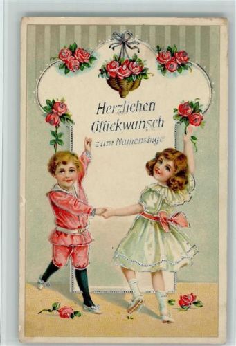 Namenstag - Kinder mit Rosen, Silberdruck, Verlag G.G.K. 698 AK