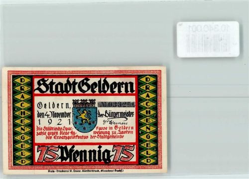 Geldern 75 Pfennig Notgeld Drache Burg