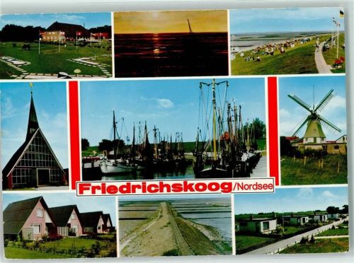 Friedrichskoog Minigolf Strand Kirche Windmühle Promenade Rückseite mit Abschürfungen bzw Kleberesten