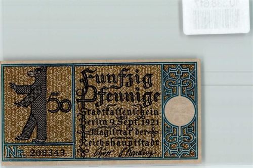 Steglitz 50 Pfennig Notgeld Berliner Bär Frühere Kirche von Steglitz