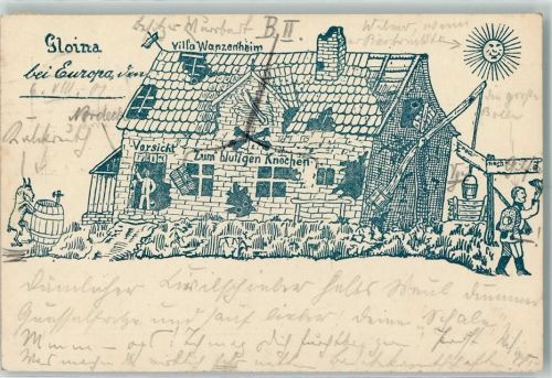 O8601 Gleina b Bautzen Villa Wanzenheim Zum blutigen Knochen Ziege mit Fass Ziege 1901 Künstlerkarte