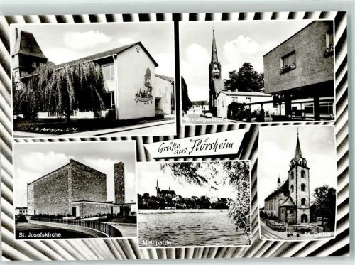 Flörsheim Rückseite mit Abschürfungen und Kleberesten Schule Erzbergerstraße St. Josefskirche Mainpartie St. Gallus