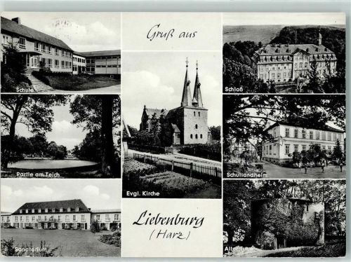 Liebenburg Schule Partie am Teich Sanatorium Evangel. Kirche Schloß Schullandheim Alter Turm