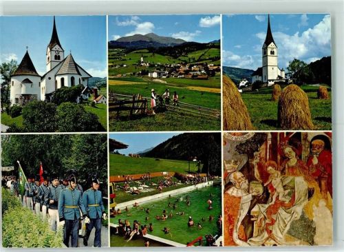 St. Peter Pfarrkirche mit Karner gegen Greim Schützengarde Schwimmbad Detail der Fresken