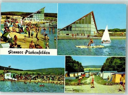 Hohenfelden Rückseite mit Abschürfungen bzw Kleberesten Camping Segelschiff Tretboot