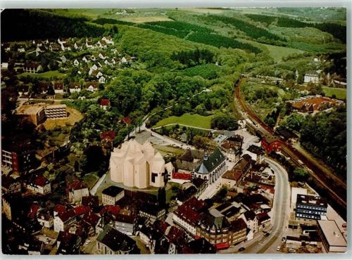 Neviges Fliegeraufnahme Wallfahrtskirche Rückseite mit Abschürfungen bzw Kleberesten