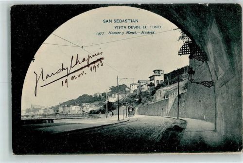 San Sebastian 1903 Vista desde el Tunel , Tram, Straßenbahn AK