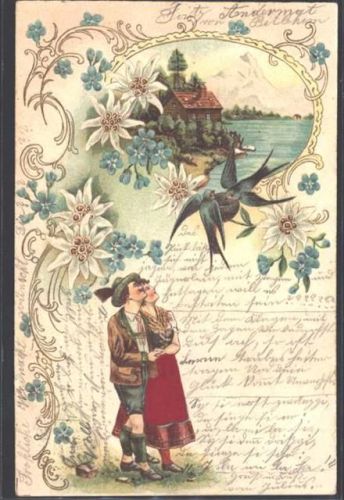1904 Prägedruck Edelweiß Vergissmeinnicht Tracht AK