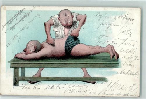 1903 sign. Huber Verlag HSM Massagekur Humor AK