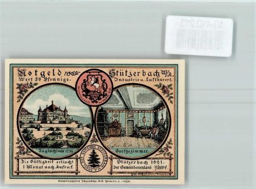 Stützerbach Notgeld Jagdschloß Goethezimmer