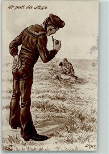 Er peilt die Lage Küsse + Marineschiffspoststempel SMS Derfflinger 11.19.17 Matrosenliebe 1917 Künstlerkarte
