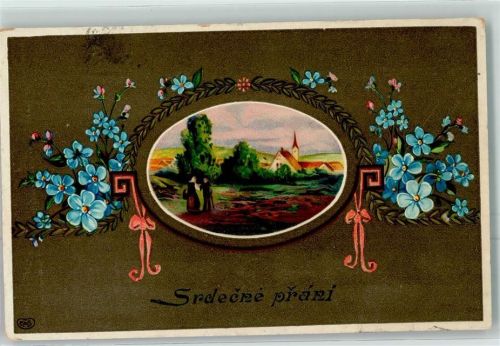 1913 Srdecne prani Passepartout Vergissmeinnicht AK