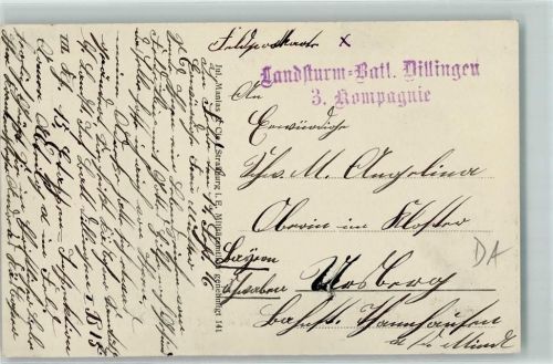89407 W8880 Dillingen a d Donau 1916 - WK I Feldpost Landsturm-Batl. 3. Kompagnie