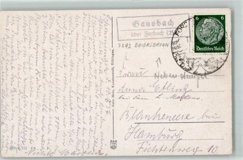 Gausbach Landpoststempel über Forbach Schönmünzach im Murgtal