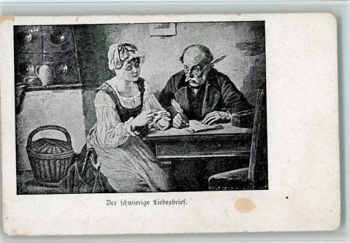 1900 Mit Feder einen Liebesbrief schreiben AK Eckknick