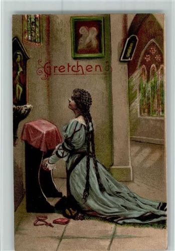 betet in der Kirche AK Gute Erhaltung Gretchen 1908 Prägedruck