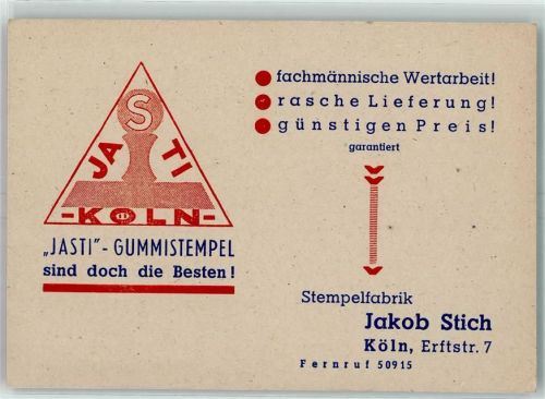 50667 W5021 Köln Altstadt-Süd 101 - JASTI-Gummistempel Jakob Stich Drucksache