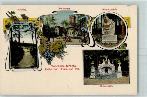 Wilthen 1912 Mönchswalderberg Aufstieg Restaurant Bismarckstein Wasserwerk Ort lt. Stempel