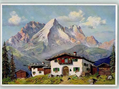 Haus Werdenfels J. Hecker: Werdenfelser Bauernhaus mit Wetterstein, gute Erhaltung , Verlag Fingerle 5436 AK