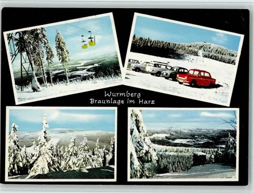 Braunlage 1968 Wurmberg im Winter - Seilbahn, Autos, gute Erhaltung AK