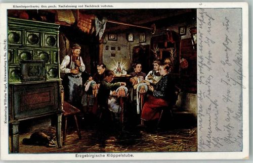1920 Erzgebirge Klöpplerstube Kachelofen Verlag Wilhelm Vogel Nr. 12