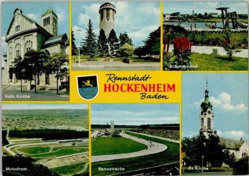 Hockenheim Kath. Kirche Wasserturm Schwimmbad Motodrom Rennstrecke Evangel. Kirche Mehrfachaufnahme