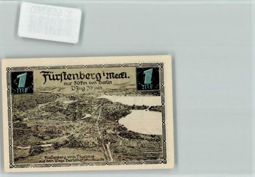 16798 O1432 Fürstenberg , Havel Lithographie Notgeld, Fürstenberg vom Flugzeug