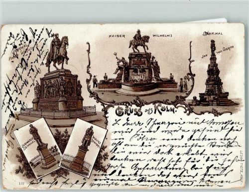50667 W5021 Köln Altstadt-Süd 101 1898 Lithographie Kaiser Wilhelm I Denkmal Jan van Werth Bismarck Denkmal Moltke Denkmal