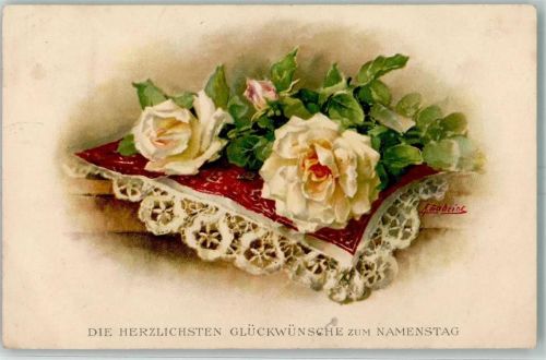 1923 Serie 1342 sign. A. Gabriel Namenstag Rosen Spitze AK