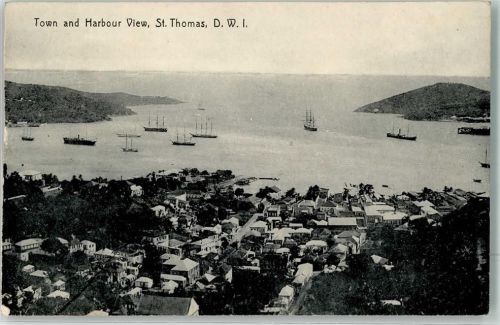 1912 Hafen und Stadt Segelschiff Dampfer