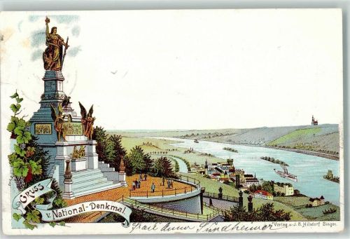 65385 W6220 Niederwald , Jagdschloß Lithographie Nationaldenkmal