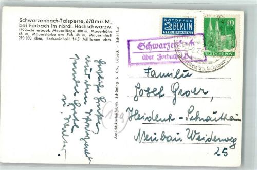 Schwarzenbach Landpoststempel über Forbach