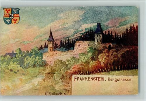 64367 W6109 Frankenstein , Burg Künstlerkarte 1909 Bergstrasse Wappen sign. G.Rothgeb