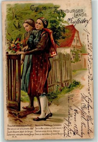1900 Lithographie Bauernleben Trachten Gedicht Bahnpost