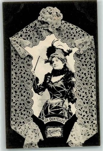 1900 Les Dentelles Renissance Spitzendecke und Frau AK