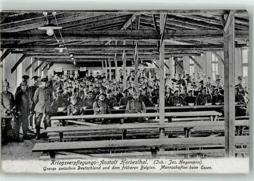 Herbesthal 1916 Kriegsverpflegungsanstalt Mannschaft beim Essen