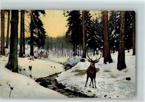 & Ostermaier Serie 117 Nr. 2390 - Hirsch im Winter, gute Erhaltung Nenke & Ostermaier 1911