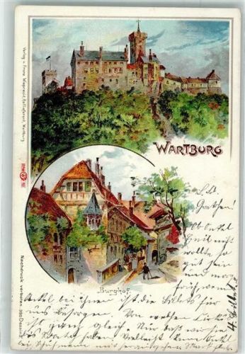 99510 O5321 Wartburg 1902 Lithographie Burghof und Burg
