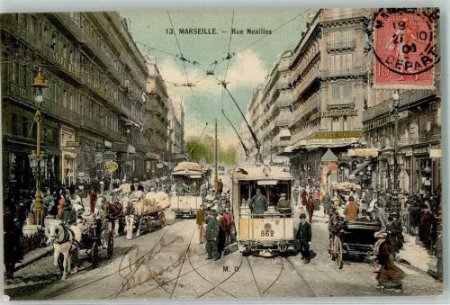 Marseille 1908 Straßenbahn Rue Noailles Pferdefuhrwerke