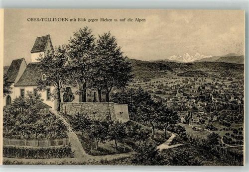 Tüllingen Kirche St. Ottilien mit Riehen und Alpenpanorama