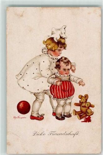 Mädchen Baby , dicke Freundschaft sign. Tilly Baumgarten Teddy Gebrauchsspuren